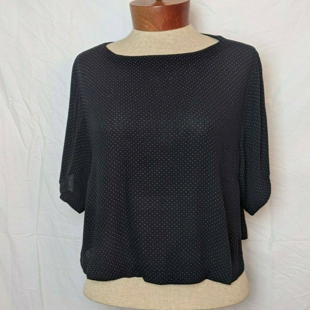 Crop Top T Shirt Tunic Black w Tiny White Dots